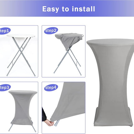 Cocktail Table Covers, 2 Pack - Fitted Stretch Spandex Square Corners Cocktail Tablecloths (Light Grey, Fit for 30"-32" Diameter x 43" Height Tables).