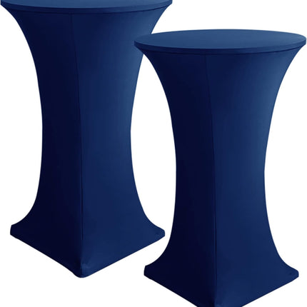 Cocktail Table Covers, 2 Pack - Fitted Stretch Spandex Square Corners Cocktail Tablecloths (Navy, Fit for 30"-32" Diameter x 43" Height Tables).