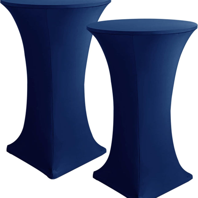 Cocktail Table Covers, 2 Pack - Fitted Stretch Spandex Square Corners Cocktail Tablecloths (Navy, Fit for 30"-32" Diameter x 43" Height Tables).