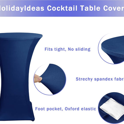Cocktail Table Covers, 2 Pack - Fitted Stretch Spandex Square Corners Cocktail Tablecloths (Navy, Fit for 30"-32" Diameter x 43" Height Tables).