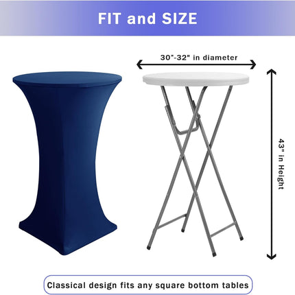Cocktail Table Covers, 2 Pack - Fitted Stretch Spandex Square Corners Cocktail Tablecloths (Navy, Fit for 30"-32" Diameter x 43" Height Tables).