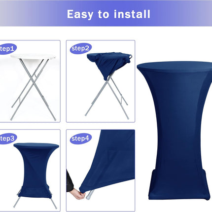 Cocktail Table Covers, 2 Pack - Fitted Stretch Spandex Square Corners Cocktail Tablecloths (Navy, Fit for 30"-32" Diameter x 43" Height Tables).