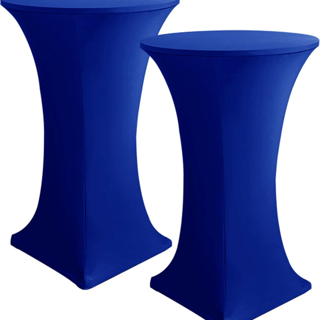 Cocktail Table Covers, 2 Pack - Fitted Stretch Spandex Square Corners Cocktail Tablecloths (Royal Blue, Fit for 30"-32" Diameter x 43" Height Tables).
