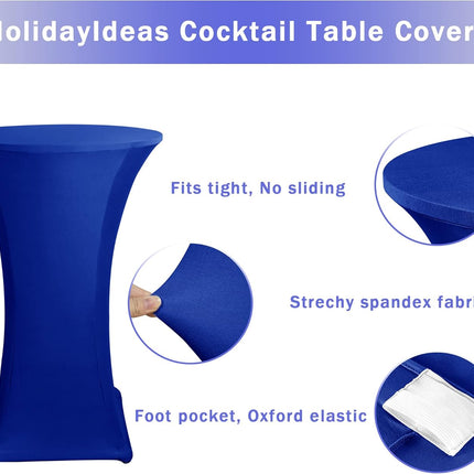 Cocktail Table Covers, 2 Pack - Fitted Stretch Spandex Square Corners Cocktail Tablecloths (Royal Blue, Fit for 30"-32" Diameter x 43" Height Tables).