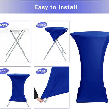 Cocktail Table Covers, 2 Pack - Fitted Stretch Spandex Square Corners Cocktail Tablecloths (Royal Blue, Fit for 30"-32" Diameter x 43" Height Tables).