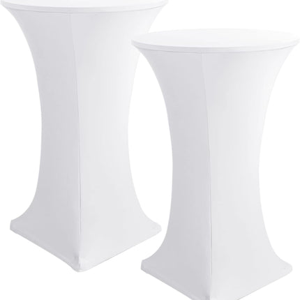 Cocktail Table Covers, 2 Pack - Fitted Stretch Spandex High Top Cocktail Tablecloths with Elastic Corners (White, Fit for 30"-32" Diameter x 43" Height Tables).
