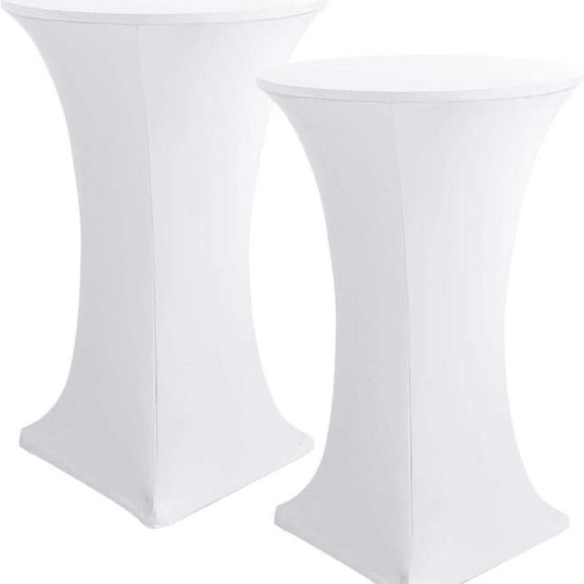 Cocktail Table Covers, 2 Pack - Fitted Stretch Spandex High Top Cocktail Tablecloths with Elastic Corners (White, Fit for 30"-32" Diameter x 43" Height Tables).