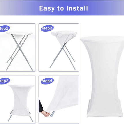 Cocktail Table Covers, 2 Pack - Fitted Stretch Spandex High Top Cocktail Tablecloths with Elastic Corners (White, Fit for 30"-32" Diameter x 43" Height Tables).