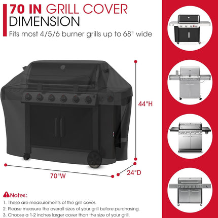 Outdoor Large Grill Cover 70 Inch, Heavy Duty Waterproof Gas Grill Cover for Outside, Fade Resistant Durable BBQ Protector, All Weather Protection for Backyard BBQs, Black.