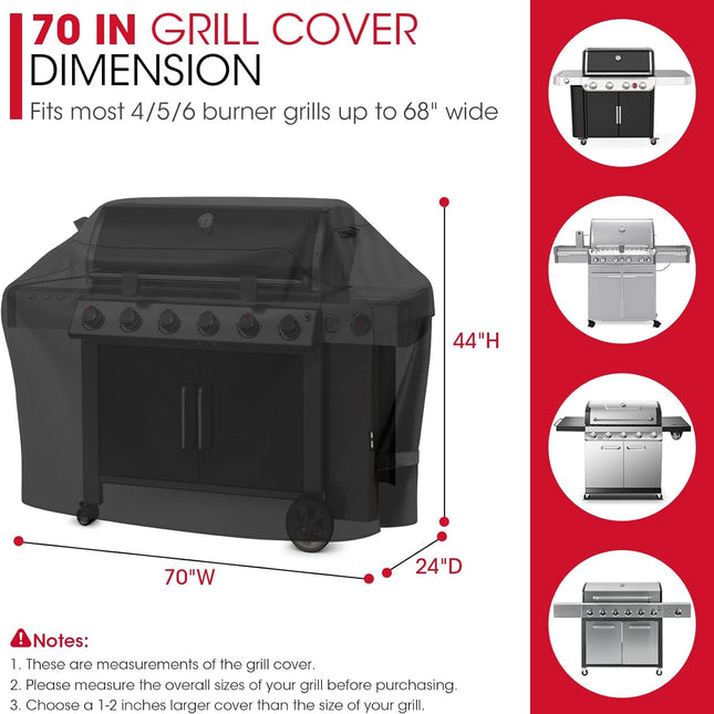 Outdoor Large Grill Cover 70 Inch, Heavy Duty Waterproof Gas Grill Cover for Outside, Fade Resistant Durable BBQ Protector, All Weather Protection for Backyard BBQs, Black.