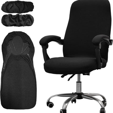 Office Chair Cover with Armrest Covers， Universal Stretch Desk Chair Cover, Computer Chair Slipcovers (Size: L) - Black.