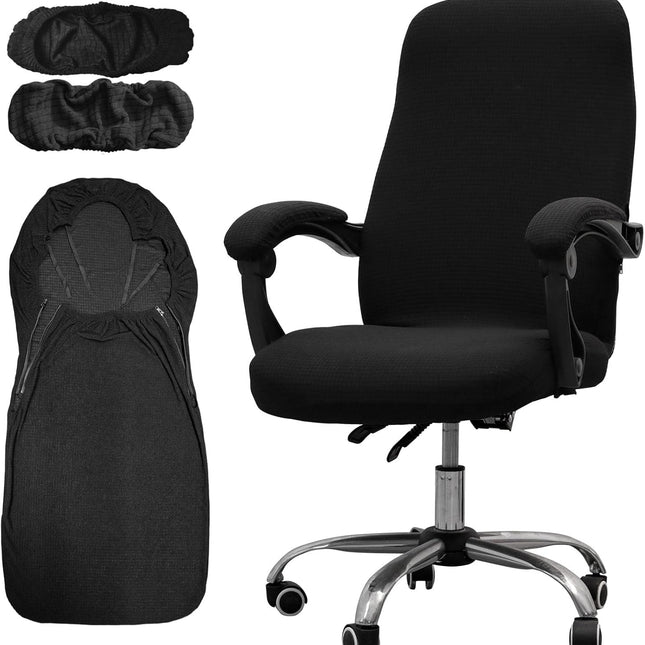 Office Chair Cover with Armrest Covers， Universal Stretch Desk Chair Cover, Computer Chair Slipcovers (Size: L) - Black.