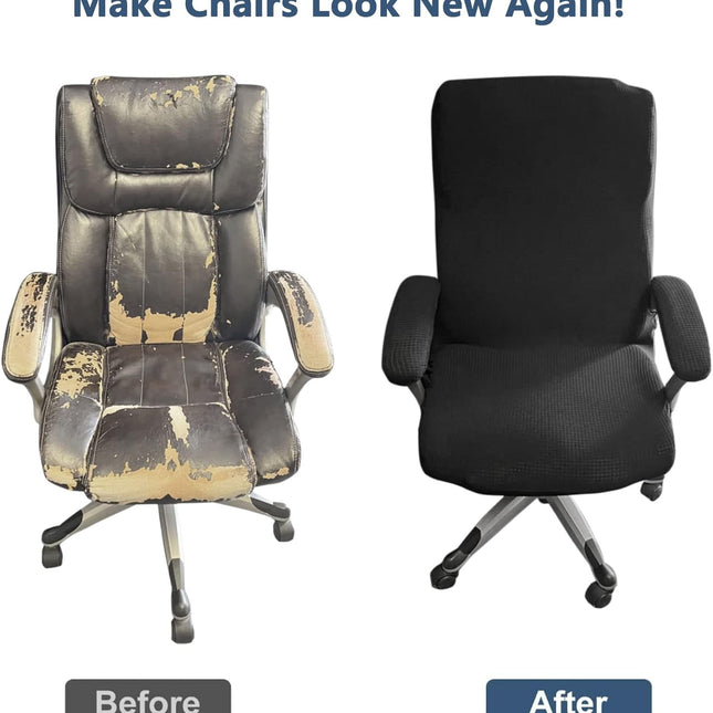 Office Chair Cover with Armrest Covers， Universal Stretch Desk Chair Cover, Computer Chair Slipcovers (Size: L) - Black.