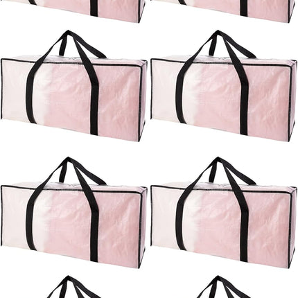 Extra Large Moving Bags with Zippers & Carrying Handles, Heavy-Duty Storage Tote for Space Saving Moving Storage, Fold Flat, Alternative to Box and Bin - 8 Pack, Semi-Transparent.