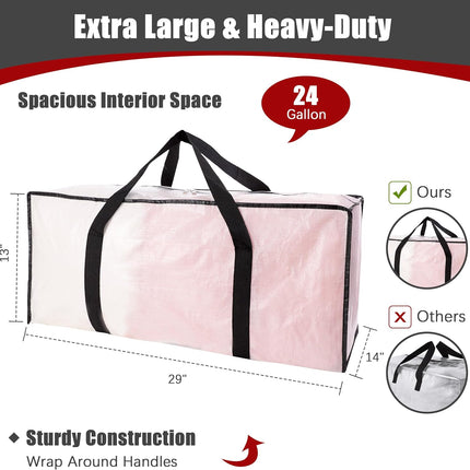 Extra Large Moving Bags with Zippers & Carrying Handles, Heavy-Duty Storage Tote for Space Saving Moving Storage, Fold Flat, Alternative to Box and Bin - 8 Pack, Semi-Transparent.