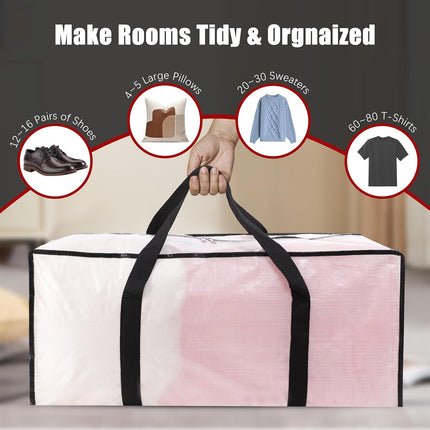 Extra Large Moving Bags with Zippers & Carrying Handles, Heavy-Duty Storage Tote for Space Saving Moving Storage, Fold Flat, Alternative to Box and Bin - 8 Pack, Semi-Transparent.