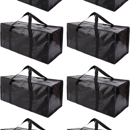 Extra Large Moving Bags with Zippers & Carrying Handles, Heavy-Duty Storage Tote for Space Saving Moving Storage, Fold Flat, Alternative to Box and Bin - 8 Pack, Black.