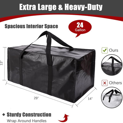 Extra Large Moving Bags with Zippers & Carrying Handles, Heavy-Duty Storage Tote for Space Saving Moving Storage, Fold Flat, Alternative to Box and Bin - 8 Pack, Black.