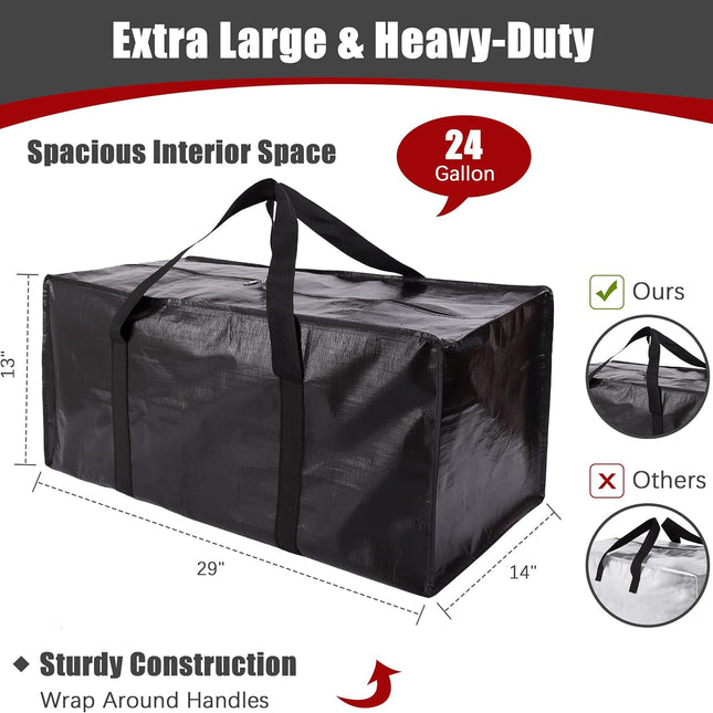Extra Large Moving Bags with Zippers & Carrying Handles, Heavy-Duty Storage Tote for Space Saving Moving Storage, Fold Flat, Alternative to Box and Bin - 8 Pack, Black.