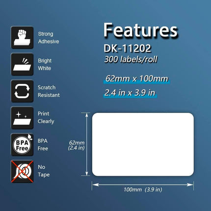 - Compatible Shipping Labels Replacement for Brother DK-1202 (2.4 in x 3.9 in), Use with Brother QL Label Printers [10 Rolls/3000 Labels].
