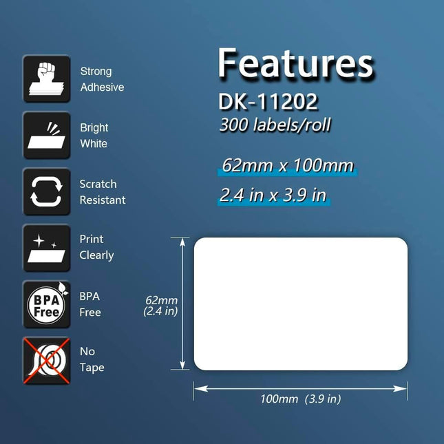 - Compatible Shipping Labels Replacement for Brother DK-1202 (2.4 in x 3.9 in), Use with Brother QL Label Printers [10 Rolls/3000 Labels].