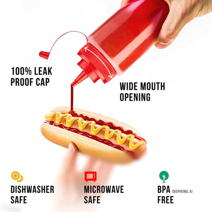 24 oz Large Condiment Squeeze Bottles for Sauces - Leak Proof - 4 Pack (XL).