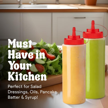 24 oz Large Condiment Squeeze Bottles for Sauces - Leak Proof - 4 Pack (XL).