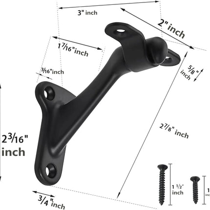 6 Pack 3 Inch Matte Black Hand Rail Bracket Heavy Duty Hardware for Stairways, Home or Office Stair Support Handrail Brackets.