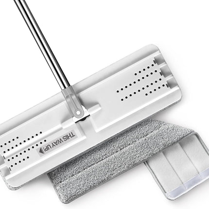 Flat Mops, Microfiber Mop for Floor Cleaning and Wall Cleaner, 50" Mop Handle with Flexible 13" Flat Head with a Microfiber Mop Pad - White.