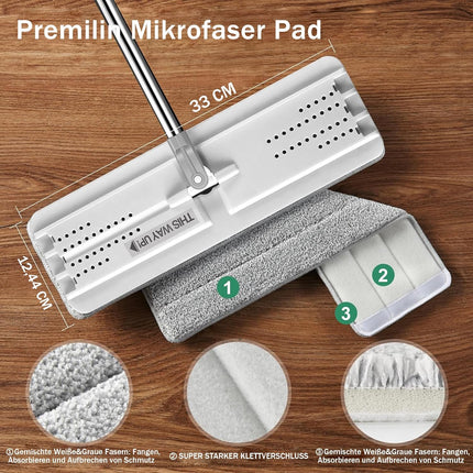 Flat Mops, Microfiber Mop for Floor Cleaning and Wall Cleaner, 50" Mop Handle with Flexible 13" Flat Head with a Microfiber Mop Pad - White.