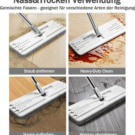 Flat Mops, Microfiber Mop for Floor Cleaning and Wall Cleaner, 50" Mop Handle with Flexible 13" Flat Head with a Microfiber Mop Pad - White.