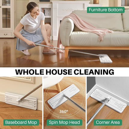 Flat Mops, Microfiber Mop for Floor Cleaning and Wall Cleaner, 50" Mop Handle with Flexible 13" Flat Head with a Microfiber Mop Pad - White.