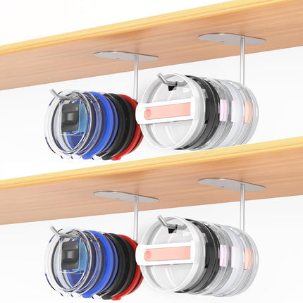 4 Pack Tumbler Lid Organizer, Space Saving Cup Lid Organizer for Yeti/Stanley/Simple Modern Tumbler Lids, Self-Adhesive or Drilling Tumbler Lid Hook for Kitchen Organizers and Storage.