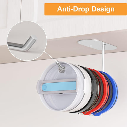 4 Pack Tumbler Lid Organizer, Space Saving Cup Lid Organizer for Yeti/Stanley/Simple Modern Tumbler Lids, Self-Adhesive or Drilling Tumbler Lid Hook for Kitchen Organizers and Storage.