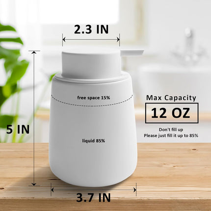 Soap Dispenser Ceramic with Easy-to-Press Pump Hand Lotion Liquid Dispenser for Shampoo Bathroom Kitchen 12 oz White.