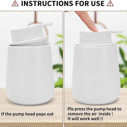 Soap Dispenser Ceramic with Easy-to-Press Pump Hand Lotion Liquid Dispenser for Shampoo Bathroom Kitchen 12 oz White.