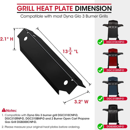 Grill Replacement Parts for Dyna-Glo 3-Burner Gas BBQ, Porcelain Grill Burner Covers, Heat Plates Shields, Flame Guards, 3 Pack.