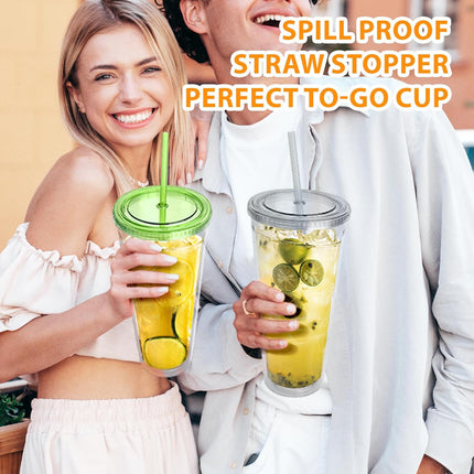 Clear Acrylic Tumbler with Straw and Lid 32 oz, Double Walled Insulated Reusable Plastic Iced Coffee Cup, To Go Cup Perfect for Parties, Birthdays, Fit in Cupholder, BPA Free, Red & Blue 2 Pack.