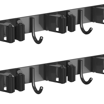 2 Pack Mop and Broom Holder Wall Mount, Non-slip Broom Hanger Wall Mount, Heavy Duty Mop Broom Organizer for Kitchen Garden Garage Laundry Room Wall Decor Organization and Storage Black 3R4H.
