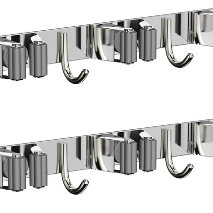 2 Pack Mop and Broom Holder Wall Mount, Non-slip Broom Hanger, Heavy Duty Mop Broom Organizer for Kitchen Garden Garage Laundry Room Wall Decor Organization and Storage Silver 3R4H.