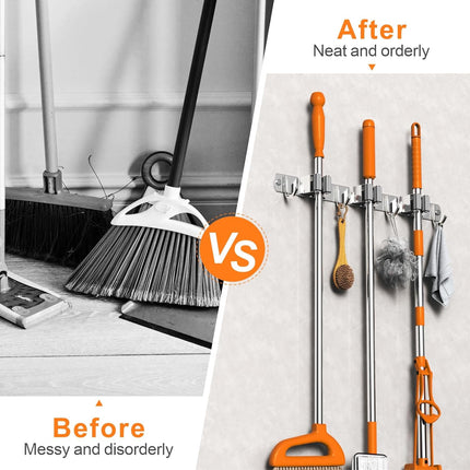 2 Pack Mop and Broom Holder Wall Mount, Non-slip Broom Hanger, Heavy Duty Mop Broom Organizer for Kitchen Garden Garage Laundry Room Wall Decor Organization and Storage Silver 3R4H.