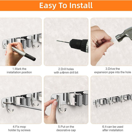 2 Pack Mop and Broom Holder Wall Mount, Non-slip Broom Hanger, Heavy Duty Mop Broom Organizer for Kitchen Garden Garage Laundry Room Wall Decor Organization and Storage Silver 3R4H.