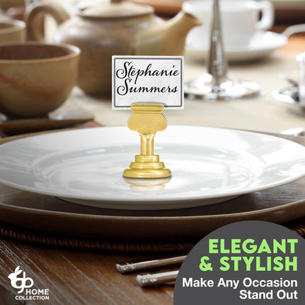 Table Number Holders (16pc) Premium Gold Metal Place Card Holders for Wedding Party Table Decor Card Holder (1.7 inch tall).