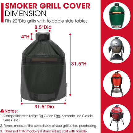 Grill Cover 31.5 Inch, Compatible with Large Big Green Egg, Kamado Joe and Pit Boss Ceramic Grills, Heavy Duty Waterproof BBQ Cover, Fade Resistant Round Smoker Protector, 31.5" Dia X 31.5" H.