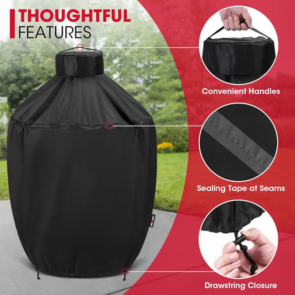 Grill Cover 31.5 Inch, Compatible with Large Big Green Egg, Kamado Joe and Pit Boss Ceramic Grills, Heavy Duty Waterproof BBQ Cover, Fade Resistant Round Smoker Protector, 31.5" Dia X 31.5" H.