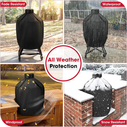 Grill Cover 31.5 Inch, Compatible with Large Big Green Egg, Kamado Joe and Pit Boss Ceramic Grills, Heavy Duty Waterproof BBQ Cover, Fade Resistant Round Smoker Protector, 31.5" Dia X 31.5" H.