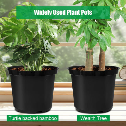 5 Gallon 12 Inch Plastic Nursery Pots, Plant Containers with Drainage Holes, Round Sturdy Garden Planters for Indoor/Outdoor Greenery, Gardening Gifts for Women (5-Pack, Black).