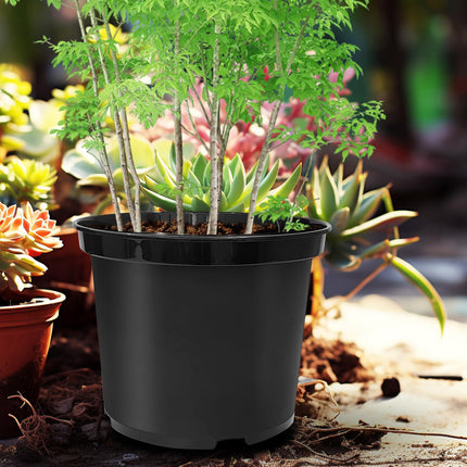 5 Gallon 12 Inch Plastic Nursery Pots, Plant Containers with Drainage Holes, Round Sturdy Garden Planters for Indoor/Outdoor Greenery, Gardening Gifts for Women (5-Pack, Black).