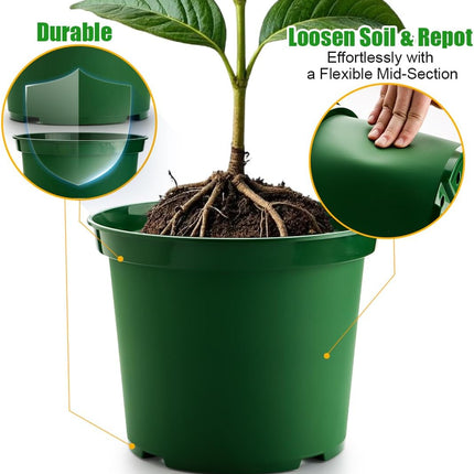 3 Gallon Plastic Nursery Pots, 10 Inch Round Plant Pots with Drainage Holes, 10 Pack Planting Pot for Outdoor Indoor Plants, Gardening Gifts for Women, Green.
