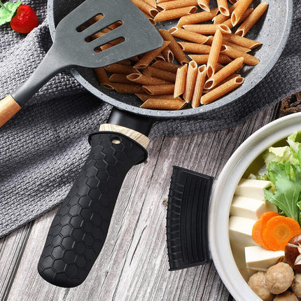 8 Pcs Silicone Pot Holders Set Cast Iron Handle Cover Heat Resistant Pot Handle Covers Potholder Non Slip Reusable Pan Sleeve for Frying Pan Kitchen Supplies(Black).